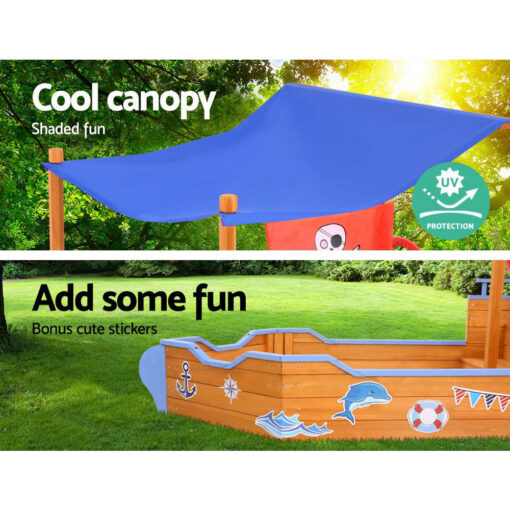 Keezi Wooden Boat Sandpit with Canopy Bench Seat – image 5