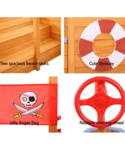 Keezi Wooden Boat Sandpit with Canopy Bench Seat - Image 6