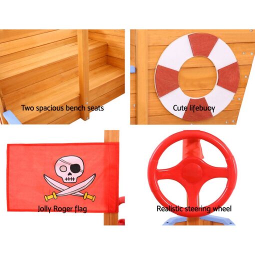 Keezi Wooden Boat Sandpit with Canopy Bench Seat – image 6