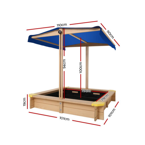Keezi Kids Wooden Sandpit with Canopy Bench – image 2