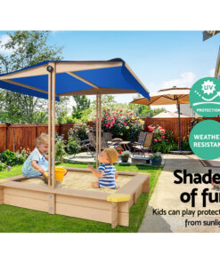 Keezi Kids Wooden Sandpit with Canopy Bench - Image 5