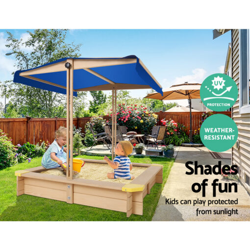 Keezi Kids Wooden Sandpit with Canopy Bench – image 5