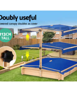Keezi Kids Wooden Sandpit with Canopy Bench - Image 6