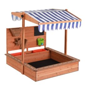 Keezi Wooden Sandpit with Canopy & Funnel – image 1