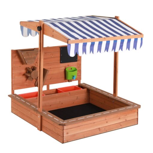 SAND-CANOPY-FUNNEL-110-191752-00.jpg Keezi Wooden Sandpit with Canopy & Funnel – image 1