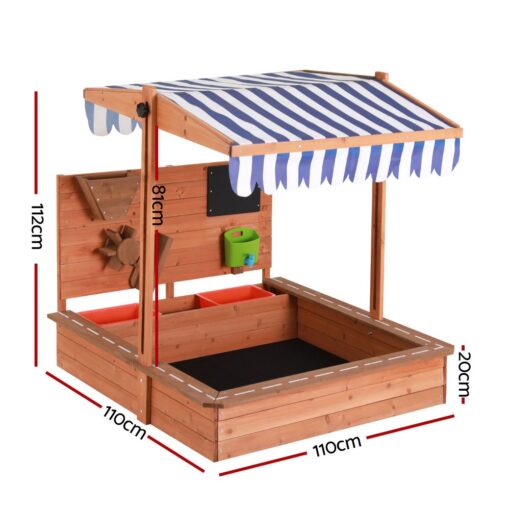 Keezi Wooden Sandpit with Canopy & Funnel – image 2