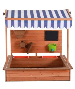Keezi Wooden Sandpit with Canopy & Funnel - Image 3