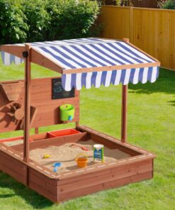 Keezi Wooden Sandpit with Canopy & Funnel - Image 5