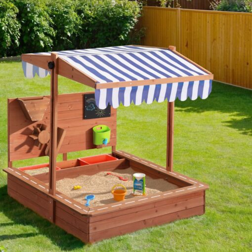 Keezi Wooden Sandpit with Canopy & Funnel – image 5