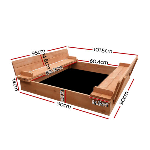 Keezi Wooden Kids Sandpit with Fold-Down Seats – image 2