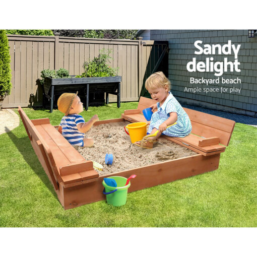 Keezi Wooden Kids Sandpit with Fold-Down Seats – image 4