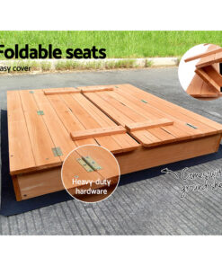 Keezi Wooden Kids Sandpit with Fold-Down Seats - Image 6