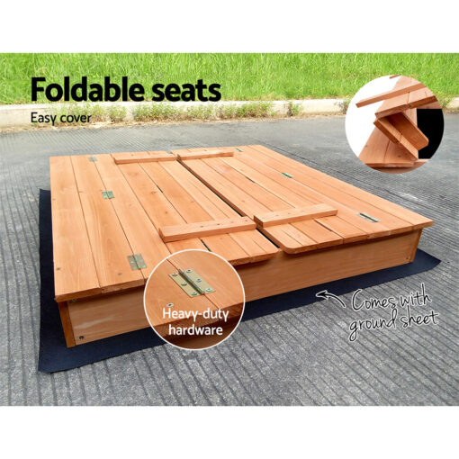 Keezi Wooden Kids Sandpit with Fold-Down Seats – image 6