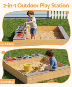 Keezi Wooden Sandpit Mud Kitchen with Sink - Image 4