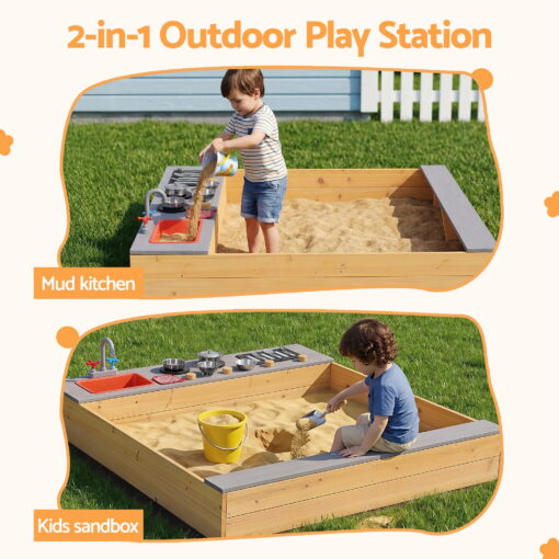 Keezi Wooden Sandpit Mud Kitchen with Sink – image 4