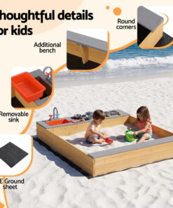 Keezi Wooden Sandpit Mud Kitchen with Sink - Image 7