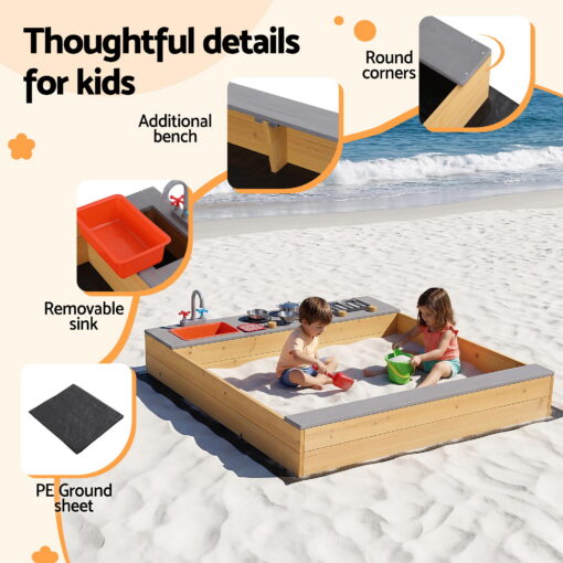 Keezi Wooden Sandpit Mud Kitchen with Sink – image 7
