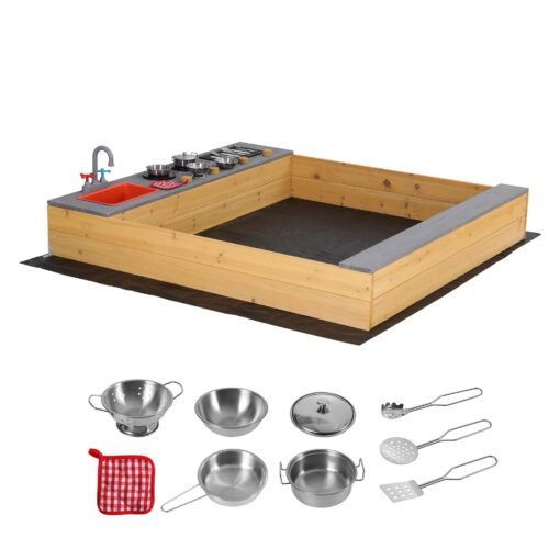 Keezi Wooden Sandpit Mud Kitchen with Sink – image 9
