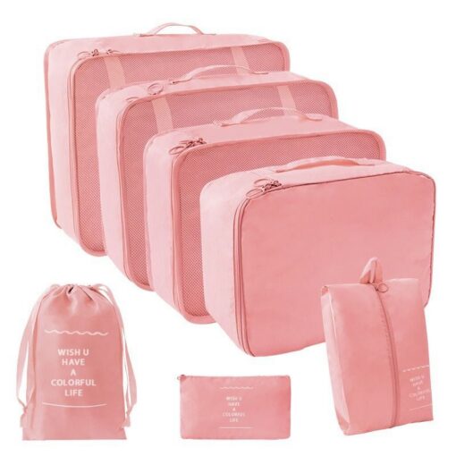 7 Piece Waterproof Nylon Packing Cube Set, Pink – image 1