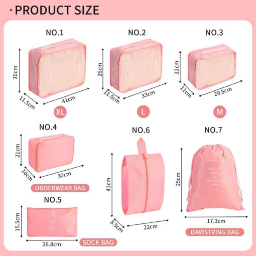 7 Piece Waterproof Nylon Packing Cube Set, Pink – image 2