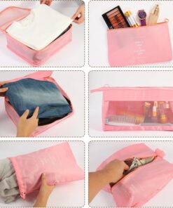7 Piece Waterproof Nylon Packing Cube Set, Pink - Image 4