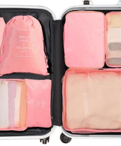 7 Piece Waterproof Nylon Packing Cube Set, Pink - Image 5