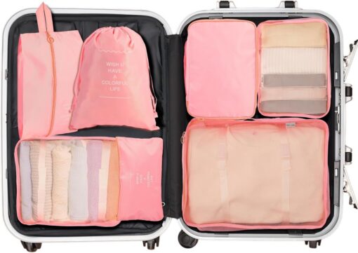 7 Piece Waterproof Nylon Packing Cube Set, Pink – image 5