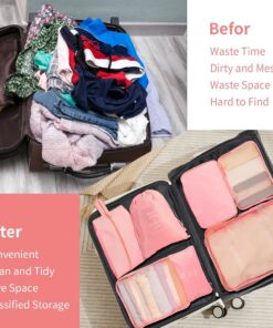 7 Piece Waterproof Nylon Packing Cube Set, Pink - Image 6