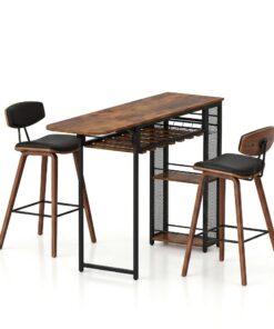 Artiss Bar Table Set with Wine Rack and 2 Stools - Image 1