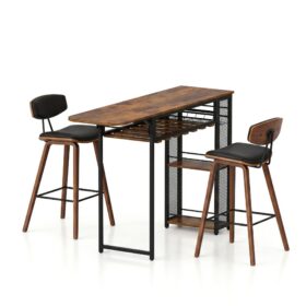 Artiss Bar Table Set with Wine Rack and 2 Stools – image 1