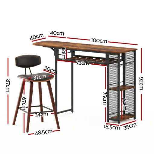 Artiss Bar Table Set with Wine Rack and 2 Stools – image 3