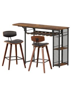 Artiss Bar Table Set with Wine Rack and 2 Stools - Image 4