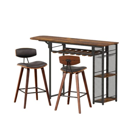Artiss Bar Table Set with Wine Rack and 2 Stools – image 4
