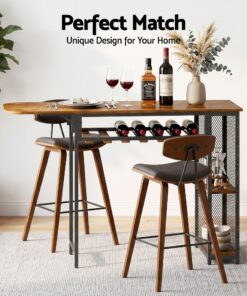 Artiss Bar Table Set with Wine Rack and 2 Stools - Image 5