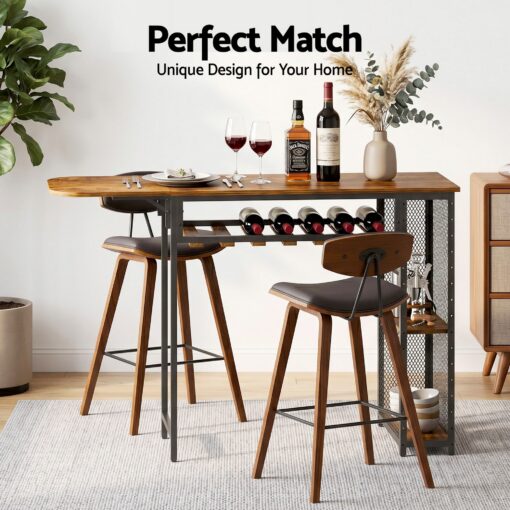 Artiss Bar Table Set with Wine Rack and 2 Stools – image 5