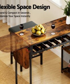 Artiss Bar Table Set with Wine Rack and 2 Stools - Image 8