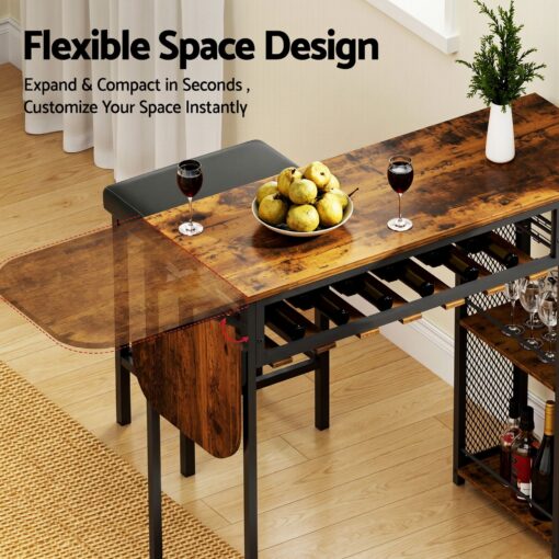 Artiss Bar Table Set with Wine Rack and 2 Stools – image 8