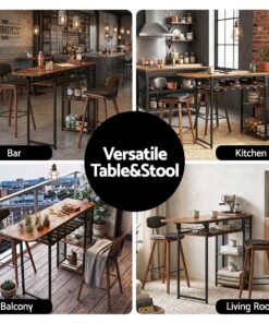 Artiss Bar Table Set with Wine Rack and 2 Stools - Image 10