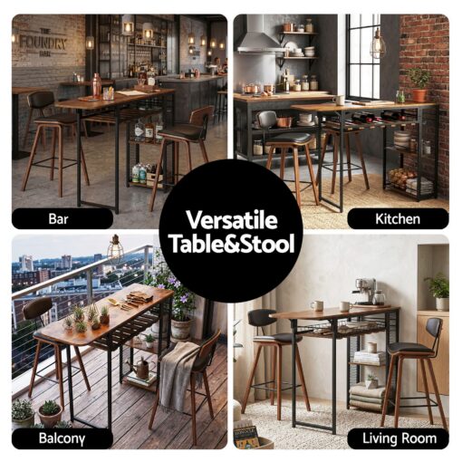Artiss Bar Table Set with Wine Rack and 2 Stools – image 10