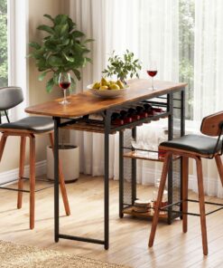 Artiss Bar Table Set with Wine Rack and 2 Stools - Image 11