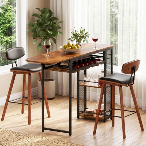 Artiss Bar Table Set with Wine Rack and 2 Stools – image 11
