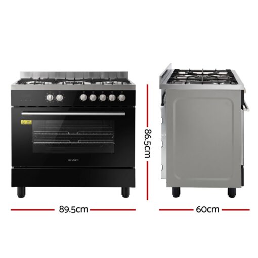 Devanti 90cm Dual Fuel Cooker 5 Burner 121L Oven – image 2