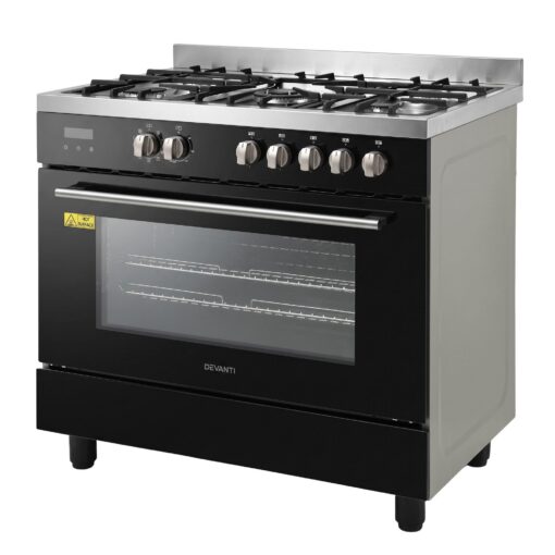 Devanti 90cm Dual Fuel Cooker 5 Burner 121L Oven – image 3