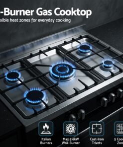 Devanti 90cm Dual Fuel Cooker 5 Burner 121L Oven - Image 4