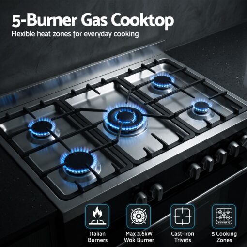 Devanti 90cm Dual Fuel Cooker 5 Burner 121L Oven – image 4