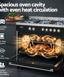 Devanti 90cm Dual Fuel Cooker 5 Burner 121L Oven - Image 5