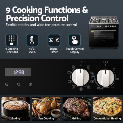 Devanti 90cm Dual Fuel Cooker 5 Burner 121L Oven – image 6