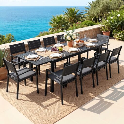 FF-DINING-11ALU-BK-ABCD-00.jpg Gardeon Outdoor Dining Set with Extendable Table – image 1