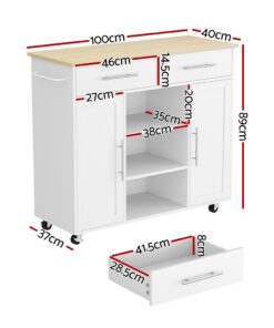 Artiss Kitchen Island Trolley with 5 Casters - Image 3