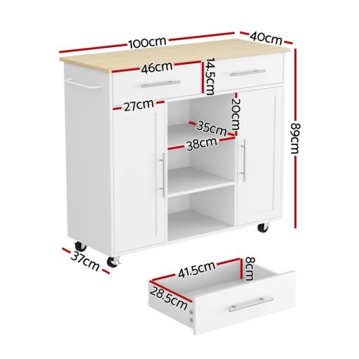 Artiss Kitchen Island Trolley with 5 Casters – image 3
